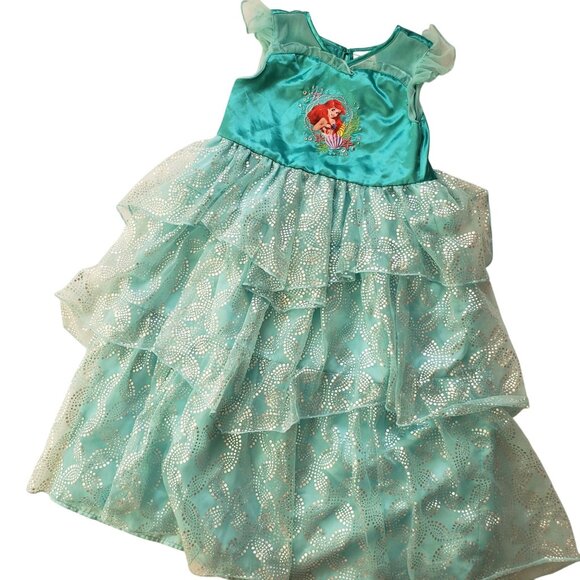 Disney Ariel Little Mermaid Party Dress Girls 4 Tiered Glittery Teal Costume - Picture 10 of 10